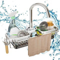 Sink Faucet Organizer Sponge Holder, Over Faucet Sink for 0.7-1.1" Round Water Pipe, Rustproof Caddy Rack, Adjustable Storage Shelf for Kitchen, Bathroom (Either Side Silver)