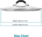 12 Inch Pan Lid - Glass Lid with Stainless Steel Handle for Frying Pan and Pots (12" Lid)