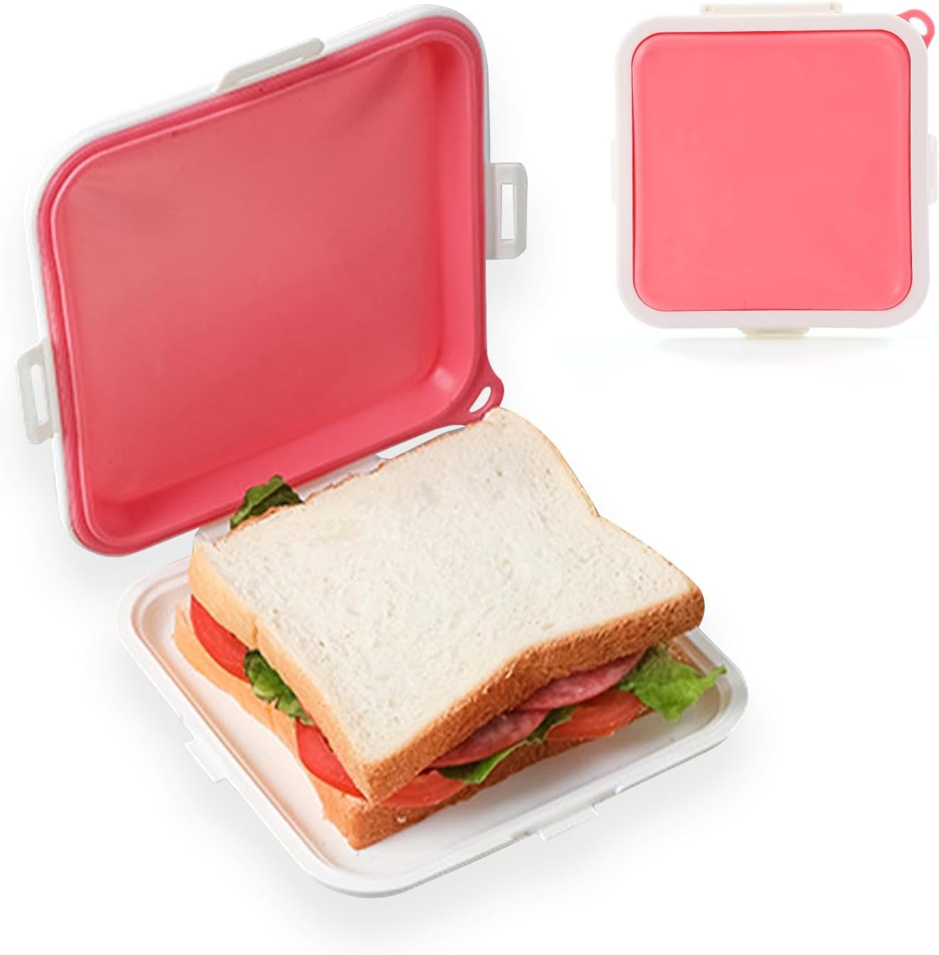 Sandwich Containers, Silicone Sandwich Storage with Snap-Off,Sandwich Box for Lunch,BPA Free,Leakproof, Reusable Plastic Sandwich Holder for Fruit,Salad,Snacks and Food Storage (pink)