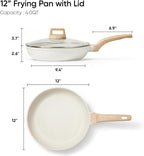 CAROTE 12 Inch Non Stick Frying Pan with Lid,White Granite Nonstick Skillet Omelet Pans, Egg Pan Granite Cookware, PFOS & PFOA Free
