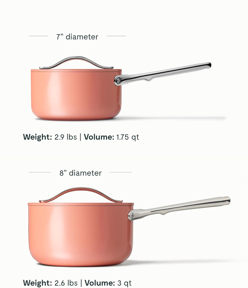 Caraway Nonstick Ceramic Sauce Pan with Lid (1.75 qt) - Non Toxic, PTFE & PFOA Free - Oven Safe & Compatible with All Stovetops (Gas, Electric & Induction) - Perracotta