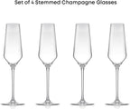 JoyJolt Champagne Glasses Layla Collection, Set of 4 – 6.7 oz Elegant Crystal Stemmed Champagne Flutes for Prosecco, Sparkling Wine, Mimosas, Cocktails, Weddings, Anniversaries, Parties