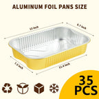 35 Pack Aluminum Pans Half Size 9x13 Extra Heavy Duty, Disposable Gold Aluminum Foil Baking Pan Double Thick Tin Foil Food Container - Half Size Steam Table Deep Pans for Baking, Heating, Cooking