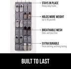 GORILLA GRIP Over the Door Shoe Organizer, 24 Extra Large Breathable Mesh Pockets, Space Saving Hanging Storage Holder, 4 Hook Closet Rack Hanger, Hangs on Closets for Shoes and Accessories, Gray