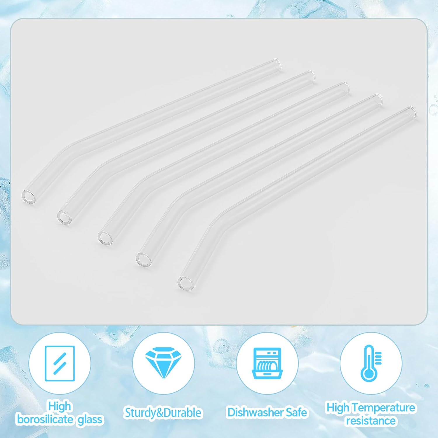 12 Pcs Reusable Glass Straws 8"x 8 mm Bent Glass Drinking Straws with Cleaning Brush for Tea, Smoothies, Milkshakes, Juices,Beverages(Clear)