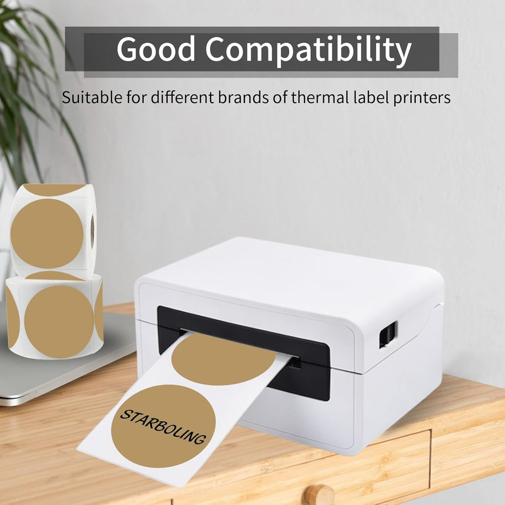 Thermal Labels,2 Inch Brown Round Thermal Printer Stickers,Self-Adhesive Round Direct Thermal Labels,Thermal Stickers for DIY Logo Design,Name Tag (500/Roll