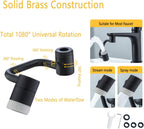1080° Rotating Faucet Extender Aerator,Solid Brass Universal Splash Filter Faucet, Big Angle Swivel Faucet Aerator Sink Attachment,Dual-function 2-Flow Sprayer,Matte Black…