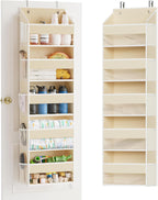 SpaceAid 1 Pack Over The Door Organizer with 5 Large Pockets and 10 Mesh Side Pockets, 5 Layers Door Organizer Hanging with Clear Window for Bedroom, Bathroom, Pantry and Nursery, Beige