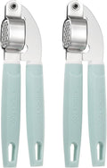 uxcell 2pcs Garlic Press, 7.7 Inch Stainless Steel Garlic Crusher and Peeler Set for Home Cooks and Professional Chefs, Blue