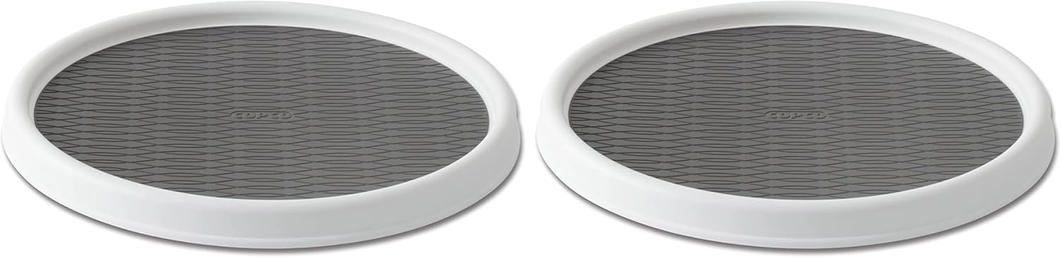 Copco Basics Non-Skid Pantry Cabinet Lazy Susan Turntable, 12-Inch, White/Gray (Pack of 2)