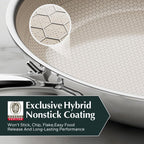 Redchef Non Stick Frying Pans, Hybrid 12 Inch Ceramic Frying Pan, Tri-Ply Stainless Steel Skillet, Non Toxic, PFAS PFOA & PTFE Free, Dishwasher & Oven Safe, Compatible with All Cooktops