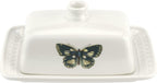 Portmeirion Botanic Garden Harmony Covered Butter Dish, 7.5 Inch - Porcelain Butter Keeper with Butterfly Motif - Dishwasher, Microwave, Freezer, Oven Safe - Vintage Inspired Kitchenware