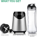 La Reveuse Smoothies Blender Personal Size 300 Watts with 18 oz BPA-Free Portable Travel Sports Bottle, Silver