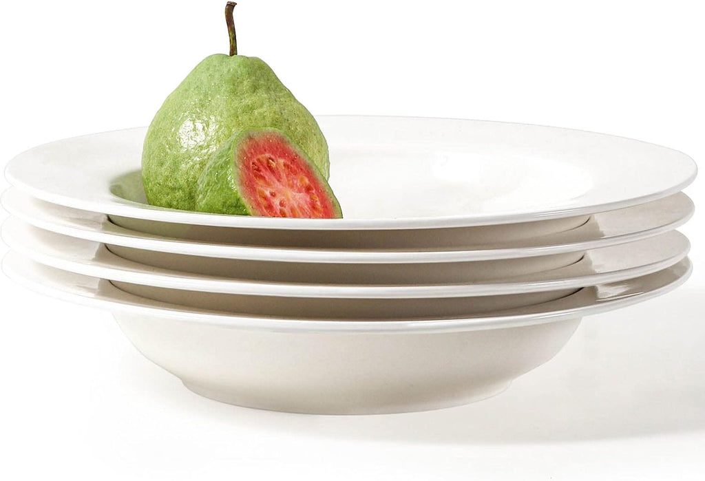 Artena Pasta Bowls 20oz, Large Salad Serving Bowls, 10 inch White Soup Bowl, Porcelain Pasta Bowl Set of 4, Rimmed Deep Pasta Plates, Wide and Shallow for Dinner, Microwave Dishwasher Safe