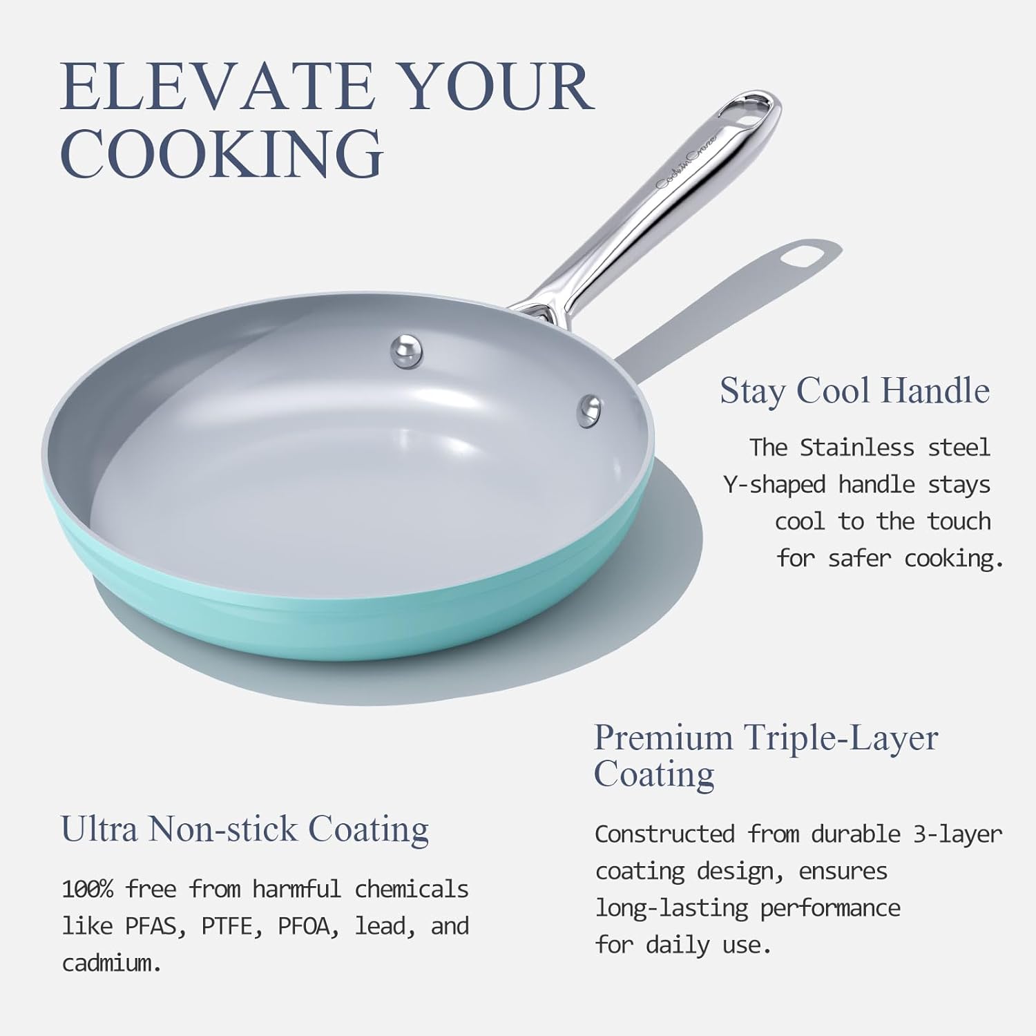 Nonstick Ceramic Frying Pan 10 Inch for Induction Cooktop - Non Toxic, PTFE/PFOA/PFAS Free, Oven & Dishwasher Safe up to 500°F - Non Stick Skillet with Stay-Cool Handle - Caribbean Blue