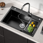Black Drop in Kitchen Sink, Stainless Steel Single Bowl Sink with 3 Holes, Topmount Workstation Sink, Farmhouse Rectangle Basin with Multiple Accessories (19.7 * 17.7 * 7.9in)