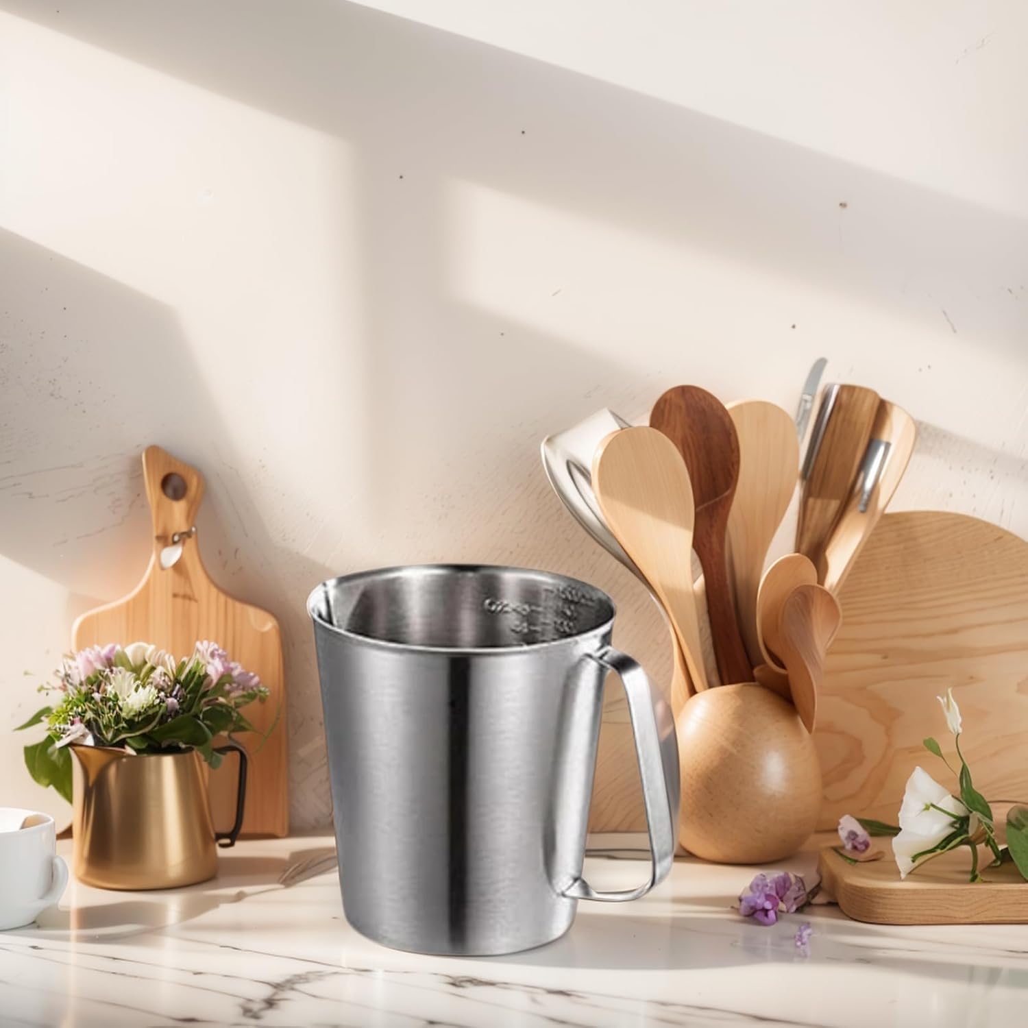 Stainless Measuring Cup (2000ML), KSENDALO 8 Cup Stainless Measuring Cup, Stainless Pitcher with Marking with Handle, 64 Ounces (2.0 Liter)