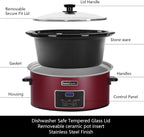 HOMECOOKIN 7 Quart Programmable Slow Cooker, Kitchen Appliances, Perfect Kitchen Small Appliance for Family Dinners, Red Stainless Steel