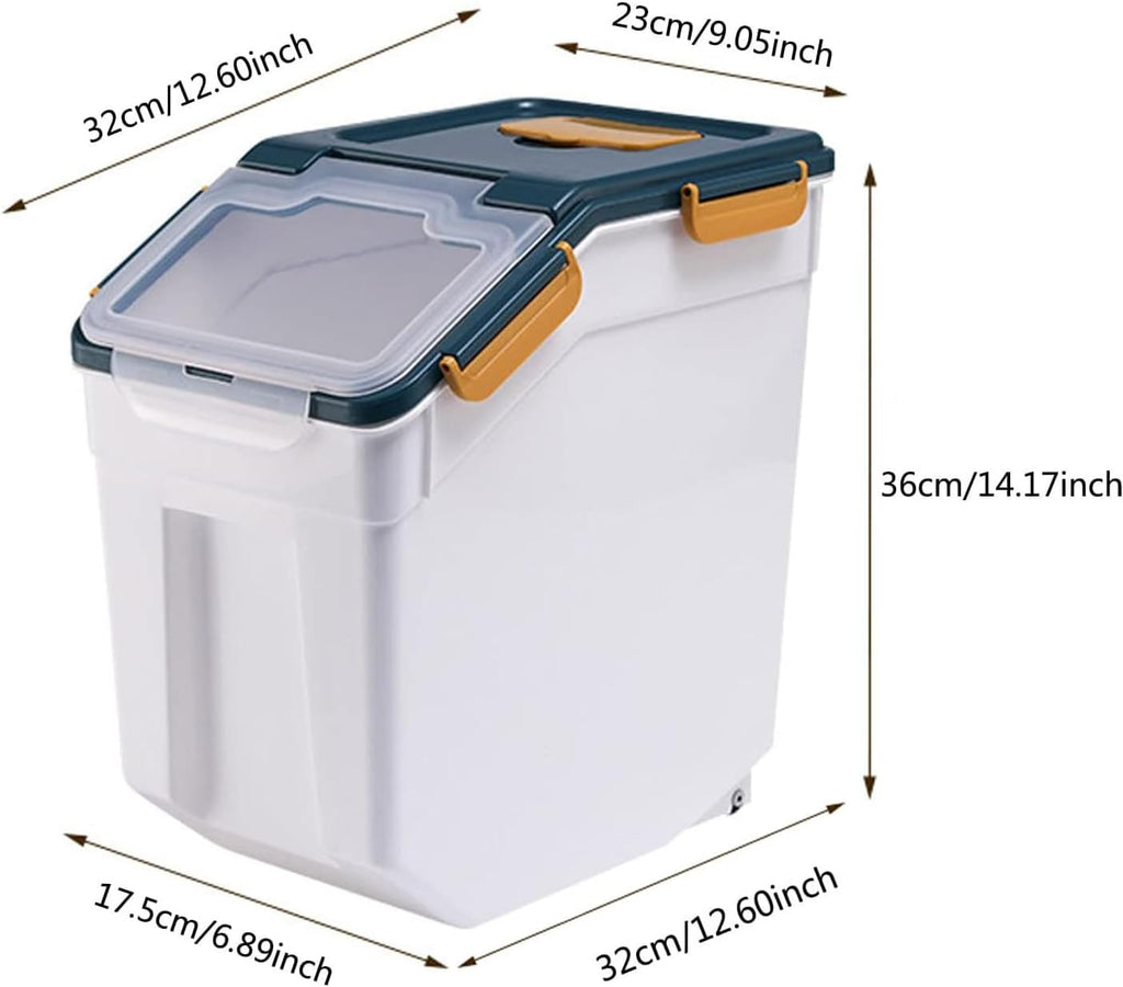 PENCK Large Flour Storage Container 25lbs, 2 Pack Airtight Rice Dispenser, BPA Free Plastic Cereal Grain Organizer Dog Cat Food Bin with Measuring Cup&Scoop for Kitchen Counter Top(Blue)