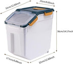 PENCK Large Flour Storage Container 25lbs, 2 Pack Airtight Rice Dispenser, BPA Free Plastic Cereal Grain Organizer Dog Cat Food Bin with Measuring Cup&Scoop for Kitchen Counter Top(Blue)