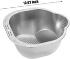 Rice Washer Strainer Bowl Stainless Steel Colander Quinoa Washing Bowl Versatile Square Side Drainers for Cleaning Rinsing Fruits, Vegetables, and Beans - Multifunctional Drain Basket