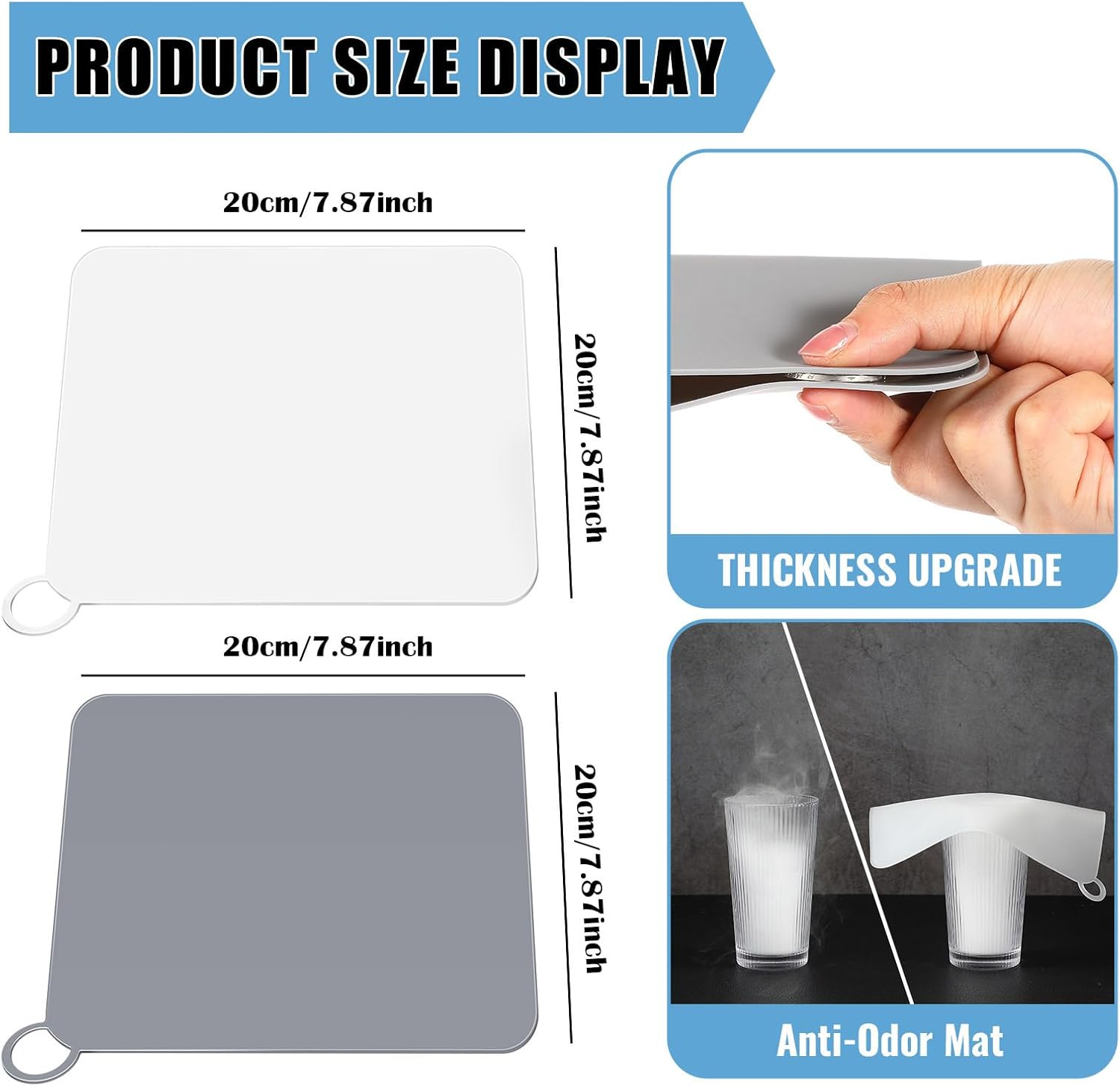 Yinkin 6 Pcs Drain Covers to Keep Bugs Out Silicone Shower Floor Tub Stoppers Bathtub Drain Stoppers Sewer Anti-Odor Mats Deodorizing Plugs for Bathroom(7.87 x 7.87 Inch,Square,Grey and White)