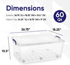 Superio Storage Bins with Lids, Clear Plastic Containers for Organizing, Stackable Totes, BPA Free, Odor Free, Organizer Boxes for Home, and Dorm (4 Pack, 60 Quart)
