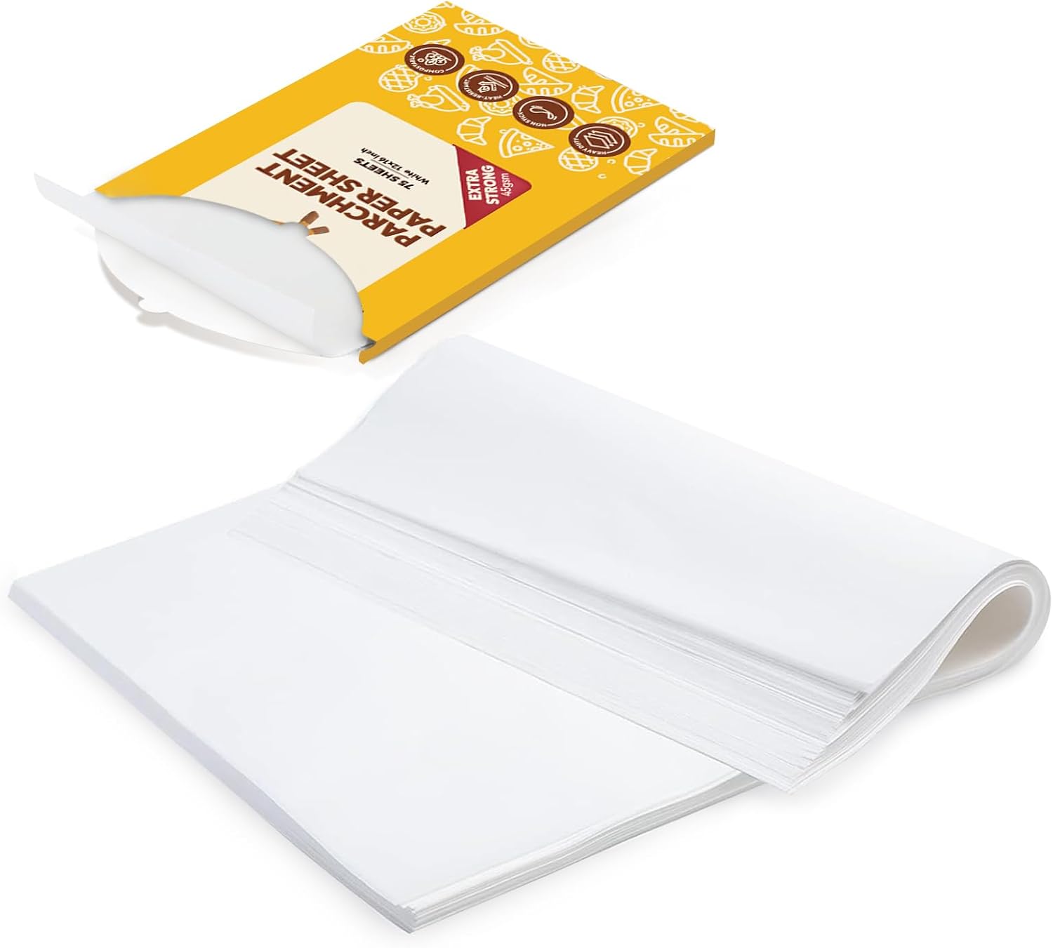 Katbite 75Pcs White Parchment Paper Sheets 12x16IN, Pre-Cut Heavy Duty Parchment Baking Paper, Non-Stick Half Sheet White Baking Parchment Paper for Air Fryer, Baking Cookie Pans[Advanced Series]