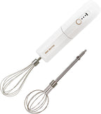 Cordless Hand Mixer, Foldable Design Handheld Electric Whisk with 3 Speed Modes, Hand Held Egg Beater with 2 Detachable Stir Whisks (White)