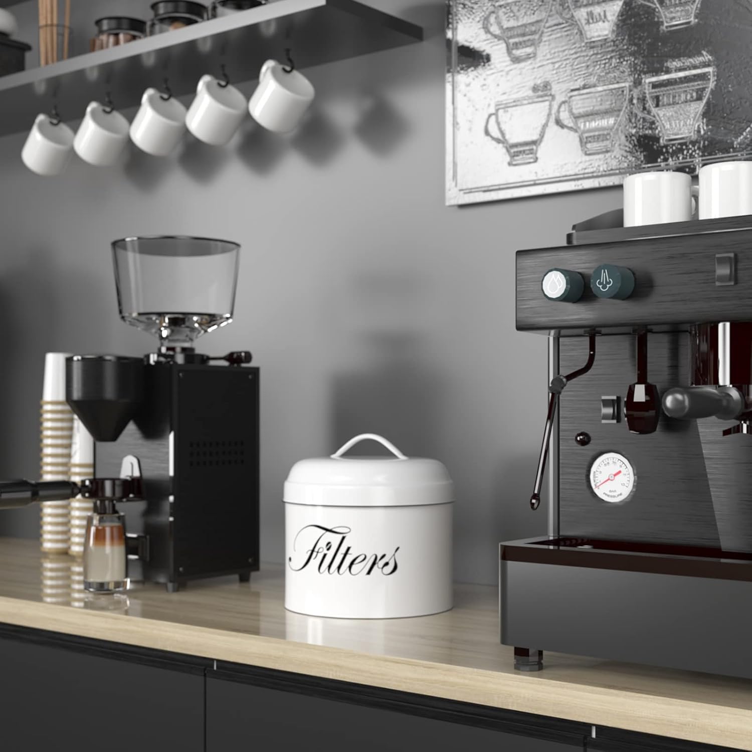 Coffee Filter Holder, Basket Storage Container for Counter, Black Small Bar Accessories for Coffee Bar Station(White)