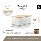 LARS NYSØM Bread Box I Metal Box with linen bag for long lasting freshness I Bread Bin with bamboo lid usable as cutting board I 13.4x7.3x5.3In (Pure White)