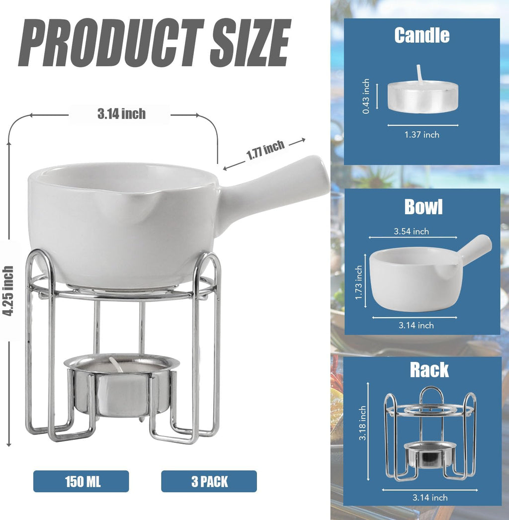 Artestia Butter Warmer for Seafood Set of 4, Ceramic Lobster Butter Warmers with 4 Pieces Tealight Candles for Melting Butter, Chocolate, with Handle, Dishwasher Safe, White