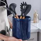 KOOV Kitchen Utensil Holder, Large Ceramic Utensil Crock, Deep and Stable, Containers for Household or Kitchen Use (Aegean)