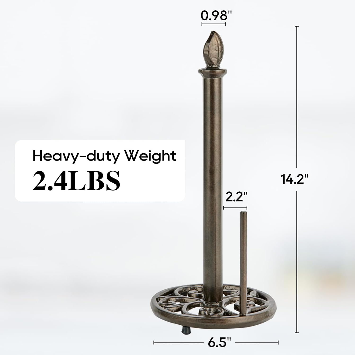 JOGREFUL Paper Towel Holder Stand, Cast Iron Kitchen Paper Towel Countertop Vintage Stand with Weighted-Base, Bathroom Organization for Family Standard Large Size Roll Paper, Leaf Top, Coffee Gold