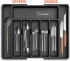 Silverware Drawer Organizer - Expandable Deep Utensil Organizer for Kitchen Drawers(13"-22.4" x 15", Black)