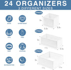 Criusia Drawer Organizer Clothes, 24 Pack Dresser Organizer Bins for Nursery Bedroom, Closet Organization and Storage Dividers for Clothing, Baby Clothes, Underwears, Socks (White)