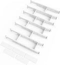 SpaceAid Bamboo Drawer Dividers with Inserts and Labels, Kitchen Adjustable Drawer Organizers, Expandable Organization for Home, Office, Dressers, 7 Dividers with 15 Inserts (17"-22" White)
