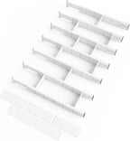 SpaceAid Bamboo Drawer Dividers with Inserts and Labels, Kitchen Adjustable Drawer Organizers, Expandable Organization for Home, Office, Dressers, 7 Dividers with 15 Inserts (17"-22" White)