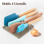 Cream Silicone Spoon Rest for Stove Top with Drip Pad (Two Pack) - Heat-Resistant, BPA-Free Utensil Rest & Spoon Holder for Kitchen Counter - Grill Utensil Holder for Spatulas, Tongs, Ladles