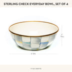MACKENZIE-CHILDS Enamel Everyday Bowl, Serving Bowl for Entertaining, Extra-Small, Gray-and-White Sterling Check, Set of 4