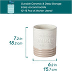 vancasso Sabine Utensil Holder, 7.2" Large Utensil Crock for Kitchen Counter, Ceramic Utensil Crock Storage, Matte Cream-Colored Farmhouse Utensil Organizer, Utensil Storage for Home Décor, Gifts