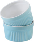 Hasense Ramekins Oven Safe, 8 oz Creme Brulee Ramekins Set of 2, Microwave & Dishwasher Safe Souffle Baking Cups for Pudding, Ice Cream, Custard, Dessert Bowls Porcelain, Sky Blue
