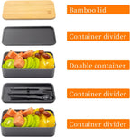 Bento Box Adult Lunch Box with lunch bag, Japanese Stackable Lunch Box Containers for Adult, Bento lunch Box with Dividers Black