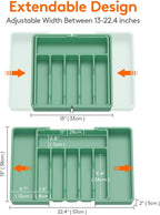 Lifewit Silverware Drawer Organizer, Expandable Utensil Tray for Kitchen, BPA Free Flatware and Cutlery Holder, Adjustable Plastic Storage for Spoons Forks Knives, Large, Green
