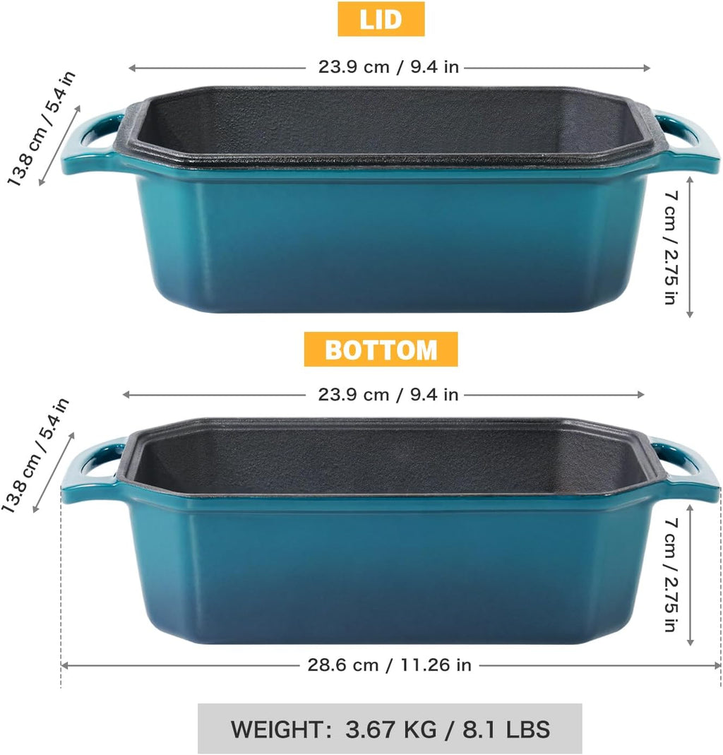 Bread Pan Cast Iron Loaf Pan with Lid Bread Loaf Pan 9x5 Inch Loaf Pan Enameled Cast Iron Sourdough Loaf Pan, DarkCyan