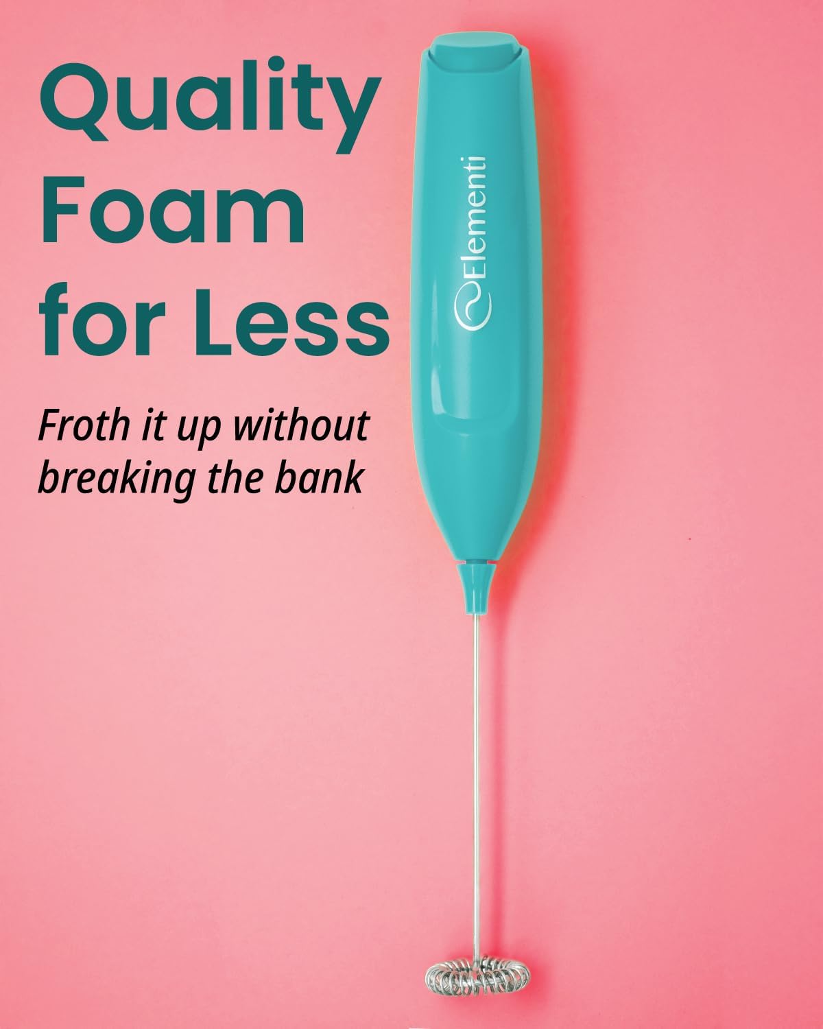 Elementi Powerful Frother Wand – Lightweight Milk Frother & Drink Mixer Handheld, Matcha Whisk for Dreamy Lattes, Powerful Coffee Mixer Wand & Blender Stirrer - Make Creamy Cappuccinos at Home (Teal)