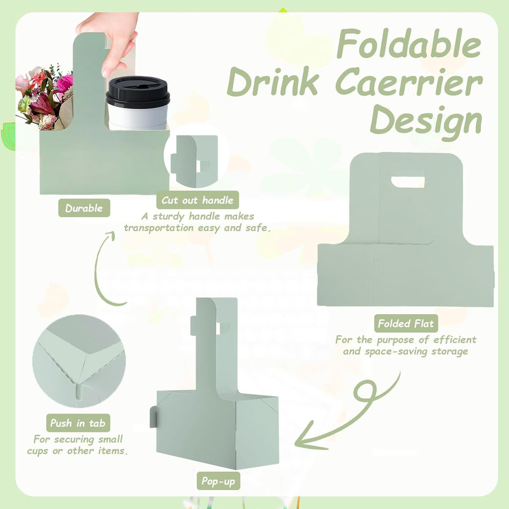 10 Pack 2 Cup Disposable Drink Carrier with Handle Paperboard Coffee Cup Holder Portable for Hot Cold Drinks Food Delivery Services with Heart Card for Teacher Appreciation Week Mother's Day