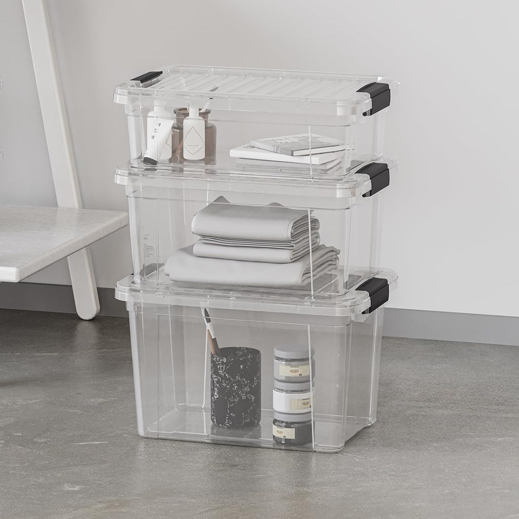 Superio Clear Storage Boxes with Lids, 20 Quart Plastic Container Bins for Organizing, Stackable Crates, BPA Free, Non Toxic, Odor Free, Organizers for Home, Office and Dorm, 4 Pack