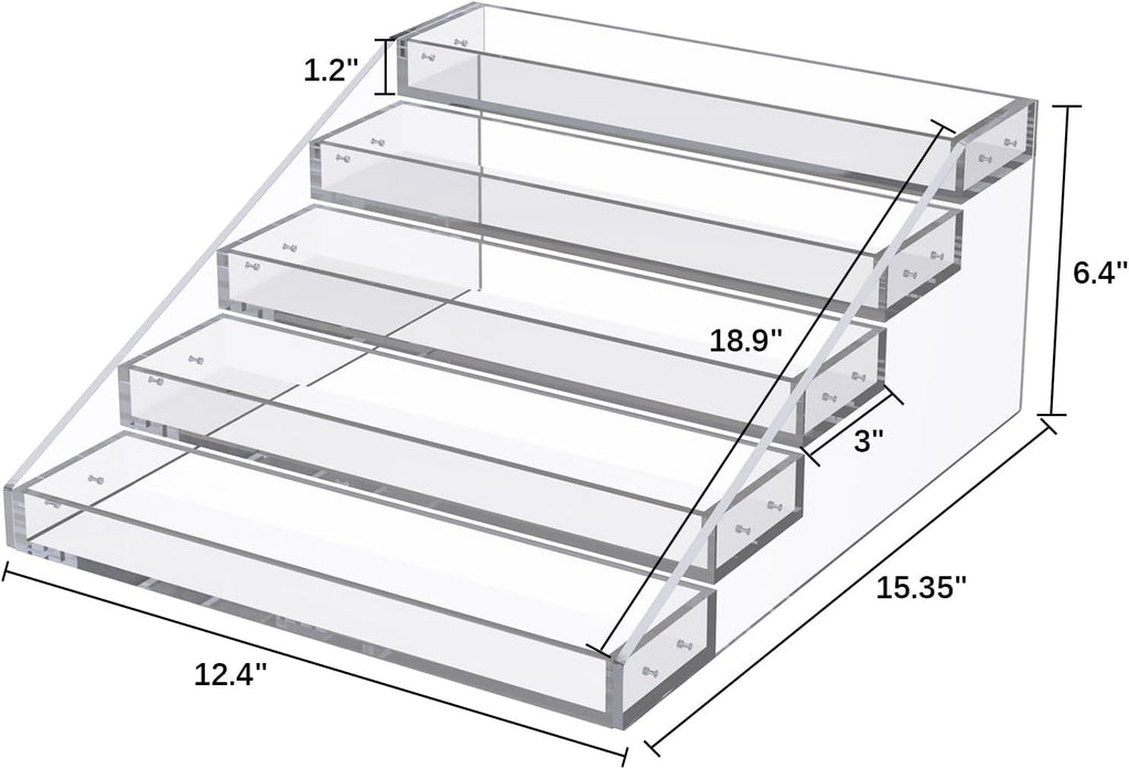 PMMASTO Widen Tiered Spice Rack, Seasoning Organizer, Clear Acrylic Vertical Shelves Can Organizer for Countertop, Cabinet, Pantry, Kitchen Organization and Storage - 5 Tier