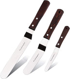 Offset Cake Icing Spatula Set of 3 Professional Stainless Steel Decorating Frosting Spatulas (4"-6"-8" Flexible Resistant Blade) Angled with Wooden Handle